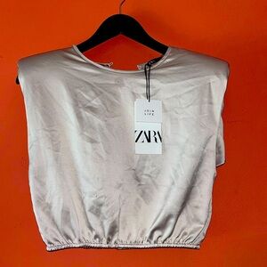 Zara Gold Satin Muscle Tee Boxy Design